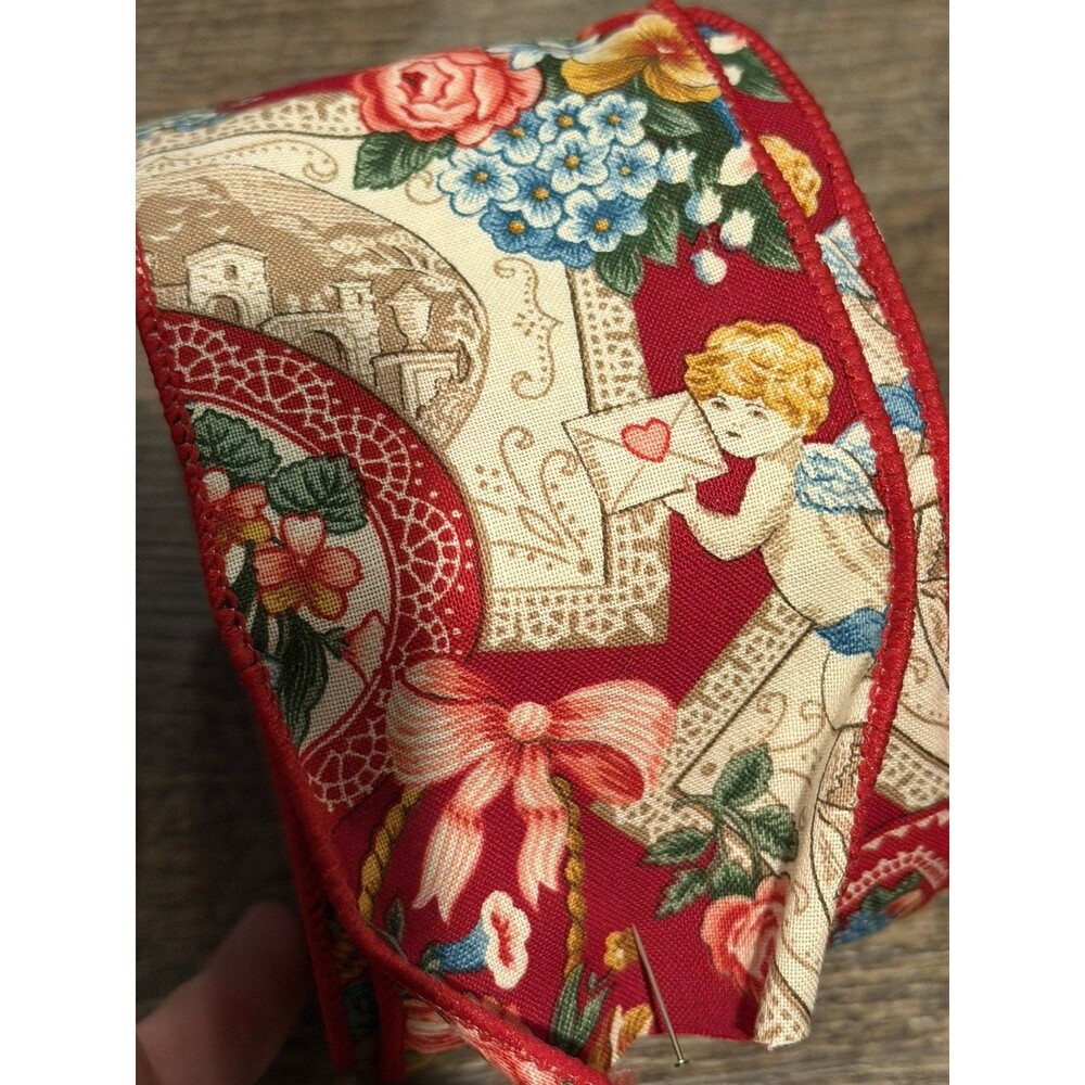 Vintage Red Heart Floral Victorian Romantic Valentine Cherub Ribbon